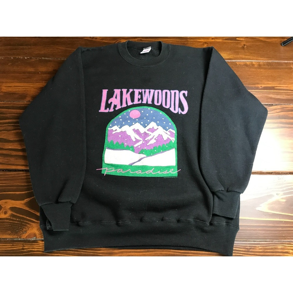 JERZEES Sweater, Mens Size Large, Black, Vintage, Lakewoods Paradise